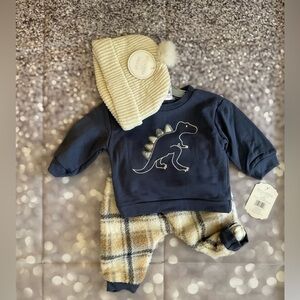 Baby BoyKyle & Deena 3pc. Dino Top & Fur Joggers Set